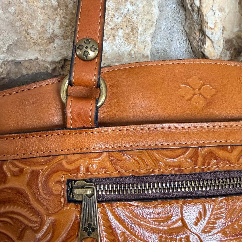Patricia Nash Tooled Florence Poppy Leather Tote Brown - Picture 3 of 10